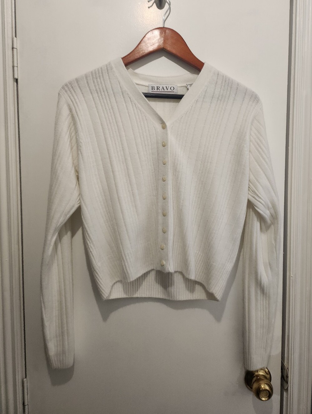 Bravo White Ribbed Button-Up Cardigan